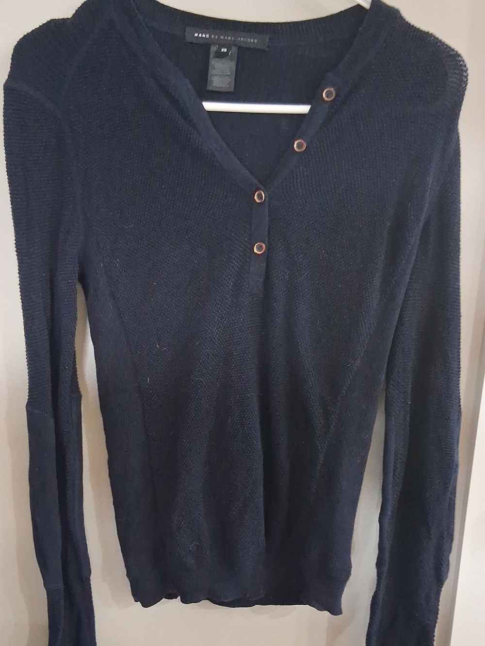 Marc by Marc Jacobs Navy V-Neck Henley Sweater